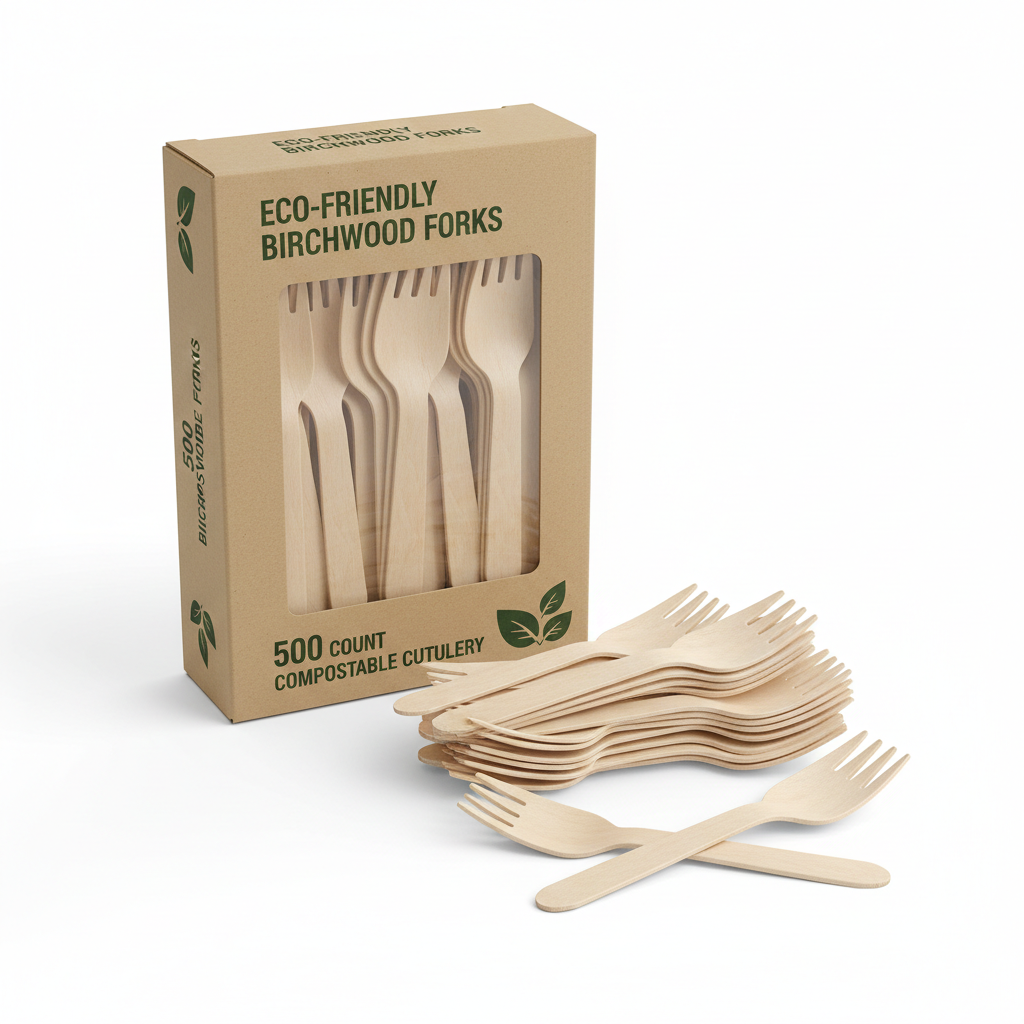 Eco-friendly birchwood wooden forks pack