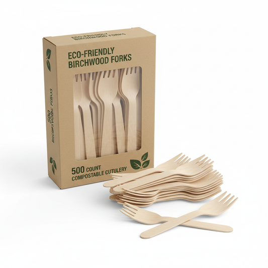 Eco-friendly birchwood wooden forks pack