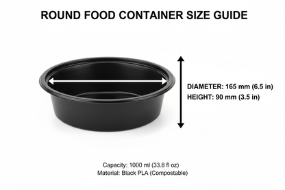Size guide round black 1000ml PLA container