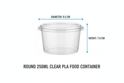 Size guide round transparent 250ml PLA container