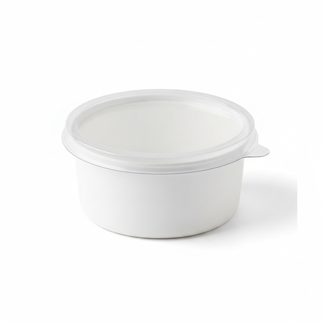Round white PLA food container 50ml with transparent lid