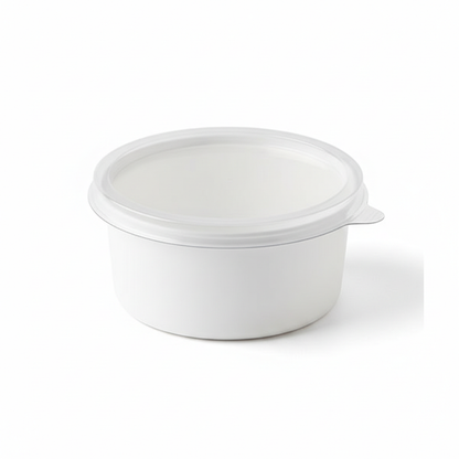 Round white PLA food container 50ml with transparent lid