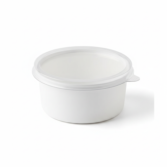 Round white PLA food container 50ml with transparent lid
