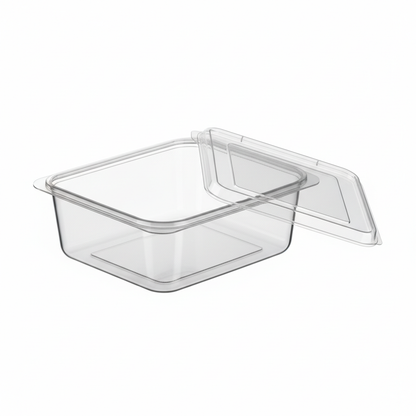 Rectangular transparent PLA 750ml lid open
