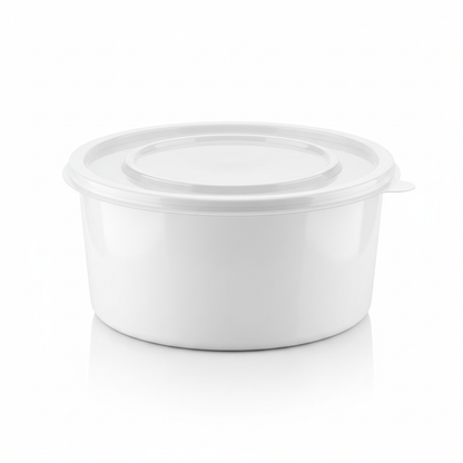 Round white PLA food container 750ml with transparent lid