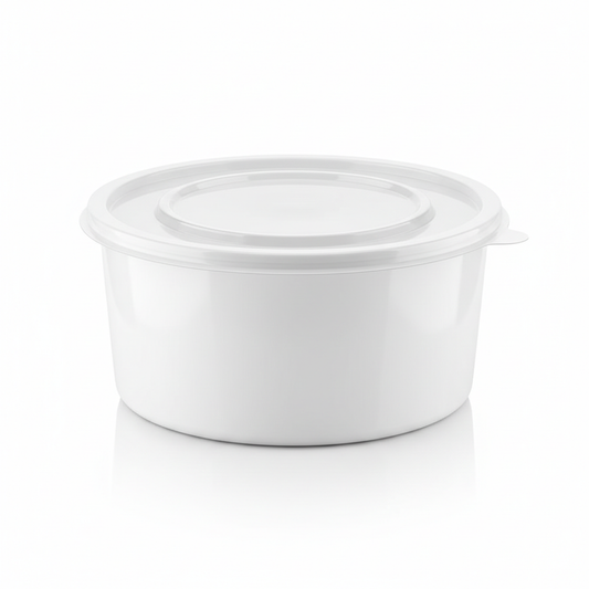 Round white PLA food container 750ml with transparent lid