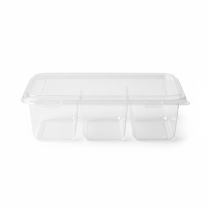 Transparent PLA 5 compartment container front view