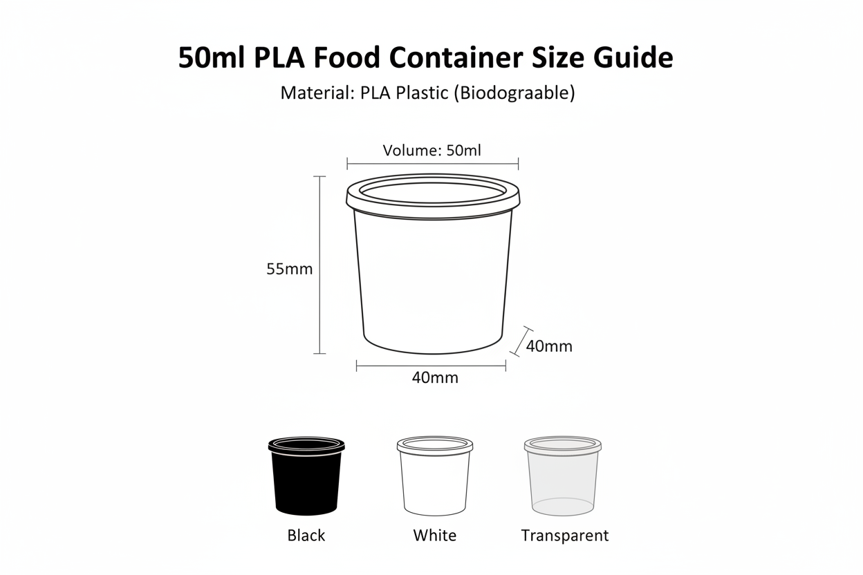 Size guide for 50ml PLA food container