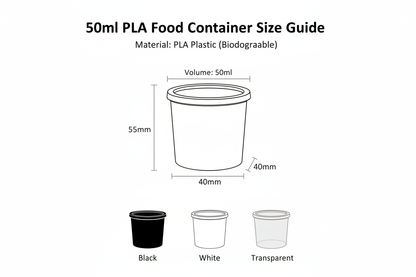 Size guide for 50ml PLA food container