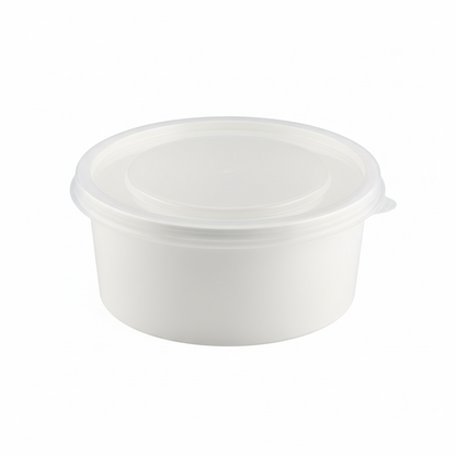 Round white PLA food container 500ml with transparent lid