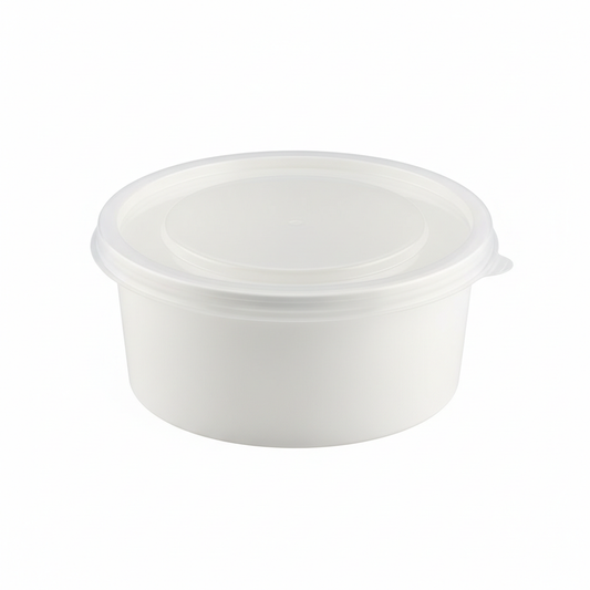 Round white PLA food container 500ml with transparent lid