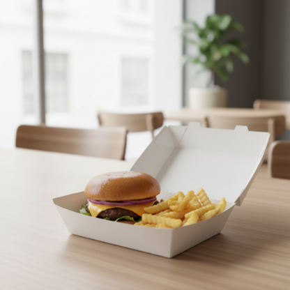 White paper food box 750ml side angle view