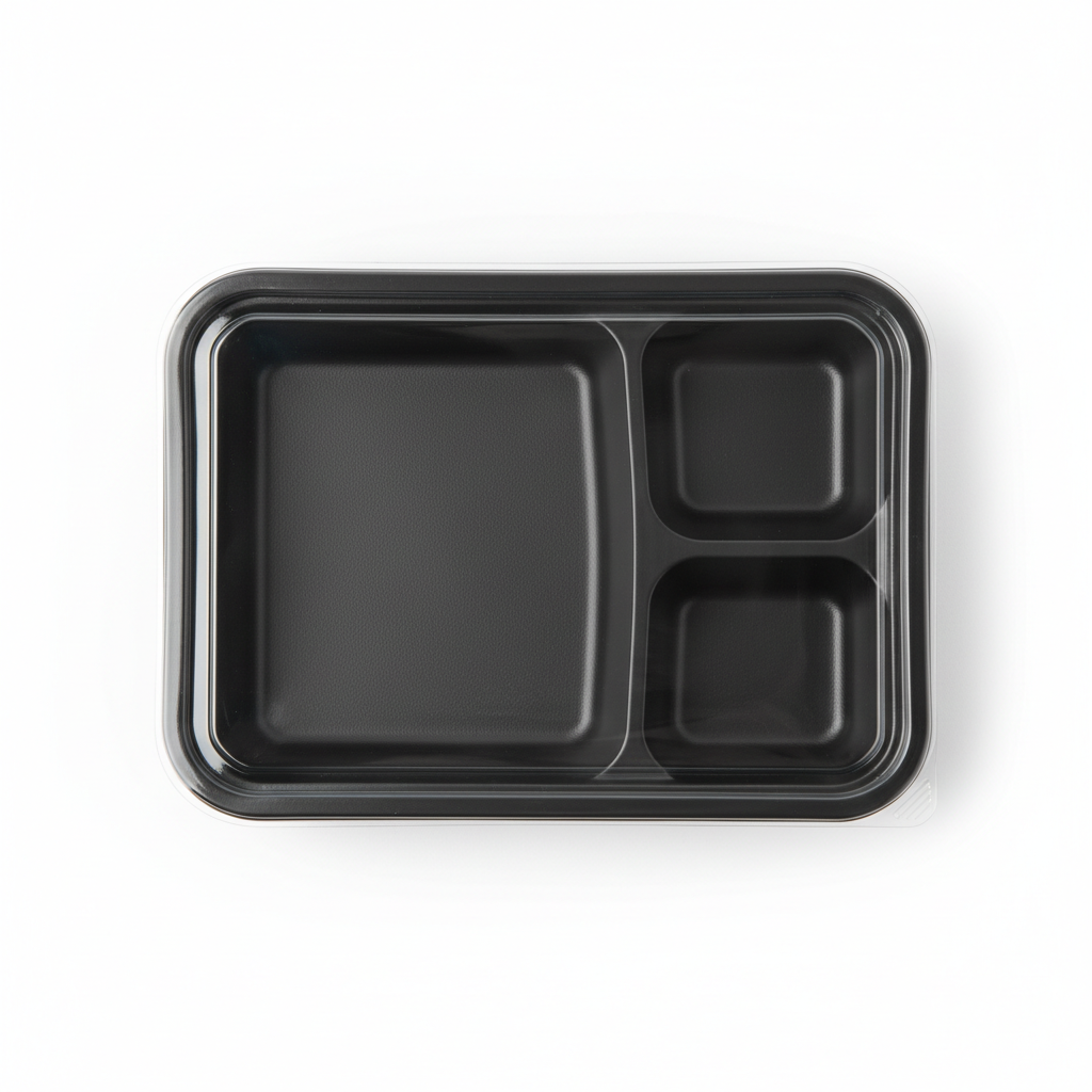 Black PLA 3 compartment container top view