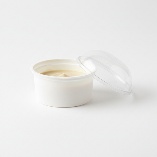 Round white 100ml PLA container lid open