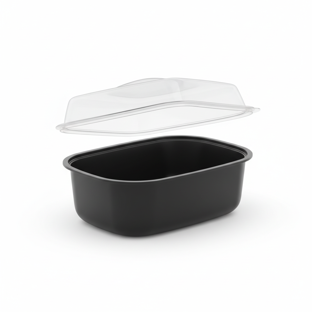 Black 250ml PLA container transparent lid open