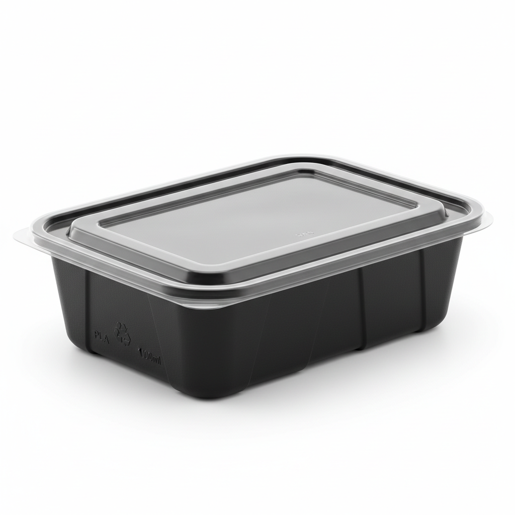 Rectangular black PLA 1000ml side view