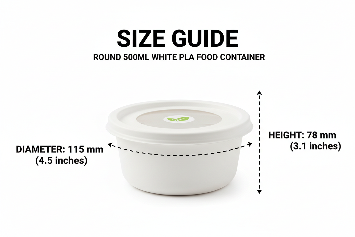 Size guide round white 500ml PLA container