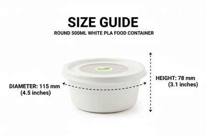 Size guide round white 500ml PLA container