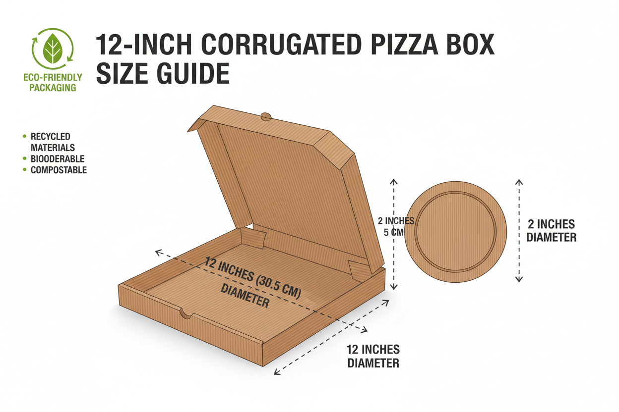Size guide for 12 inch corrugated pizza box