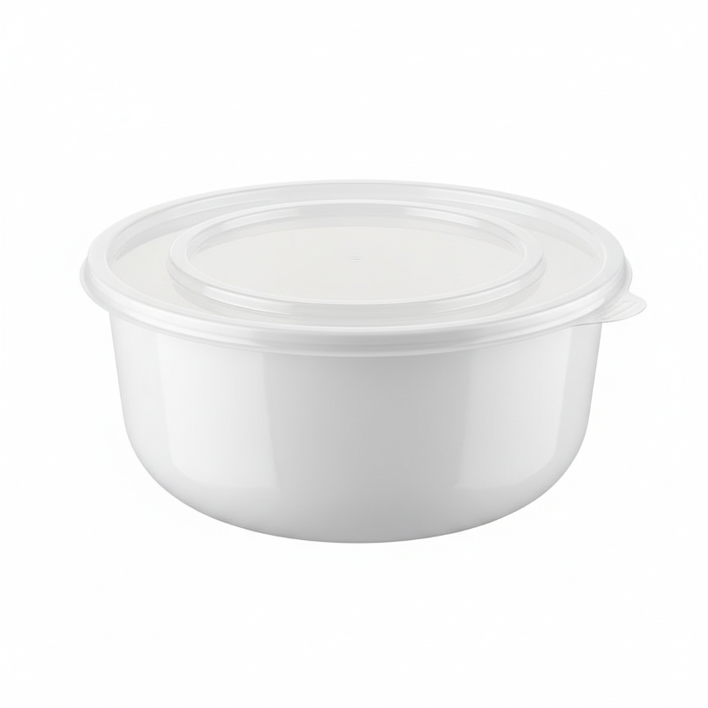 Round white PLA food container 1200ml with transparent lid