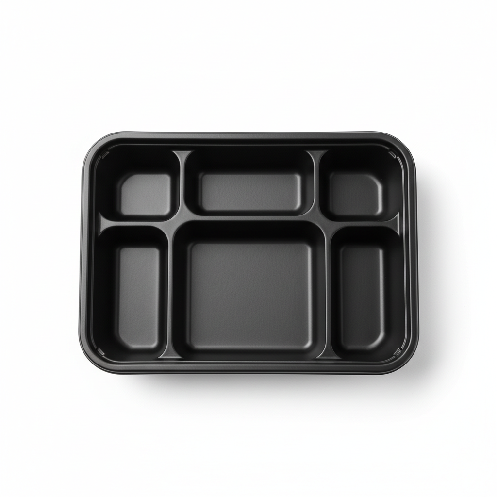 Black PLA 5 compartment container top view showing 5 sections