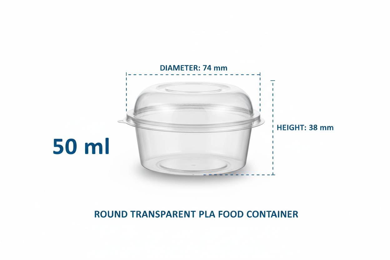 Size guide round transparent 50ml PLA container