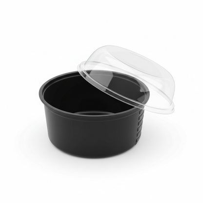 Black 100ml PLA container transparent lid open