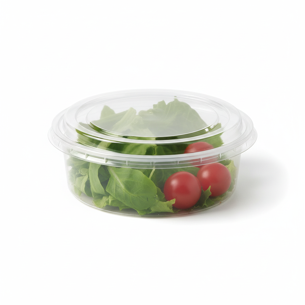 Round transparent PLA food container 300ml with clear lid