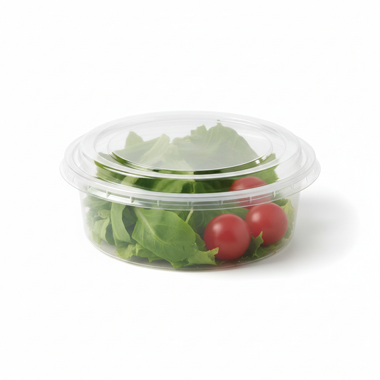 Round transparent PLA food container 300ml with clear lid