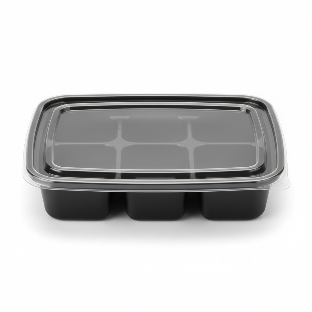 Black PLA 5 compartment container front view
