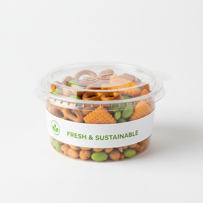 Round transparent PLA 300ml container with food lifestyle