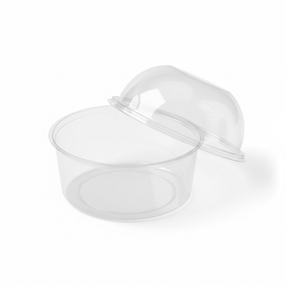 Round transparent 1500ml PLA container lid open