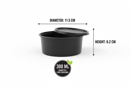 Size guide round black 300ml PLA container