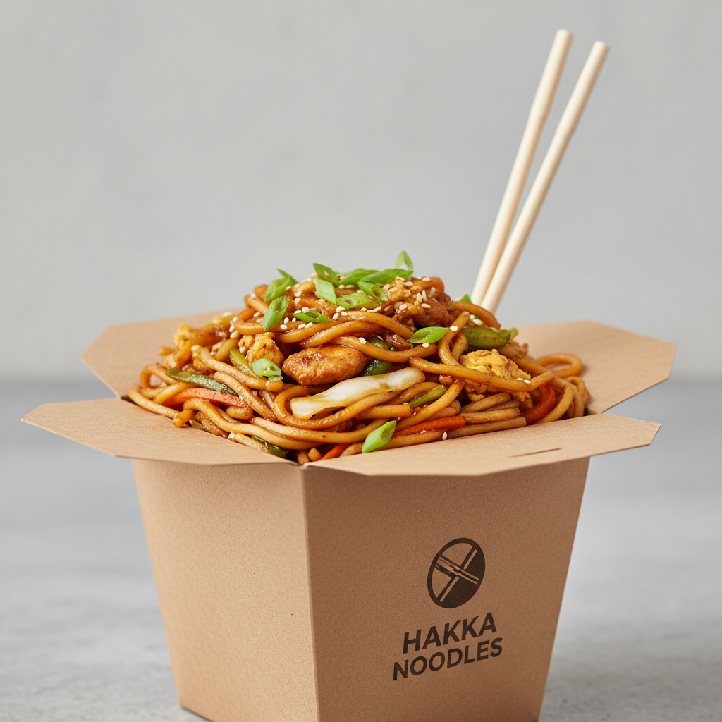 Kraft paper noodle box 750ml with noodles lifestyle