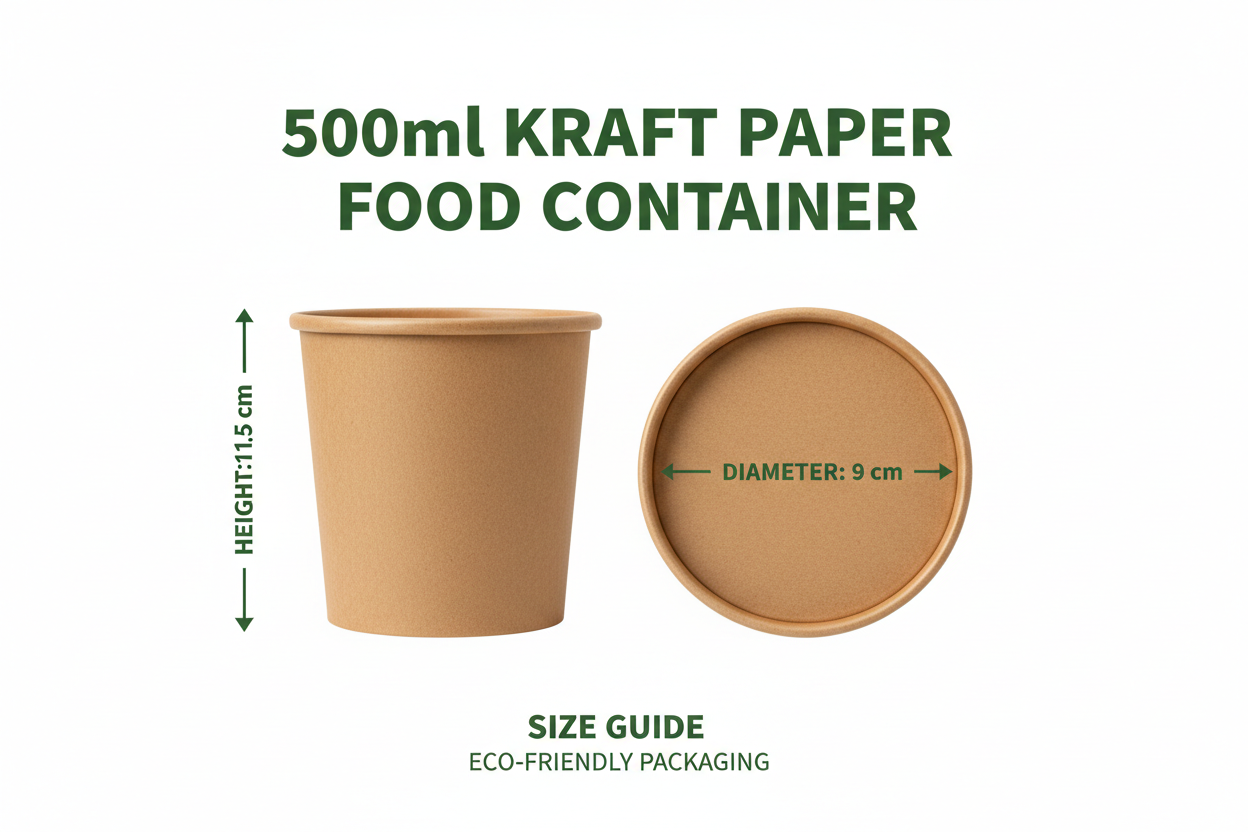 Size guide for 500ml kraft paper container