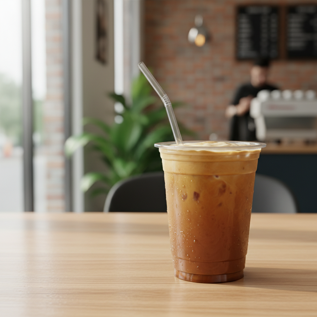 PLA transparent glass 500ml with cold coffee lifestyle