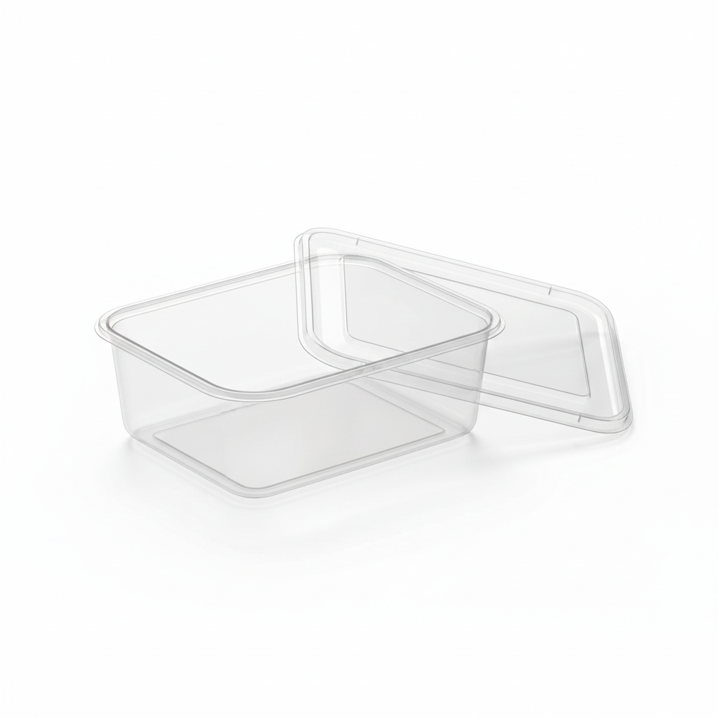 Rectangular transparent PLA 500ml lid open