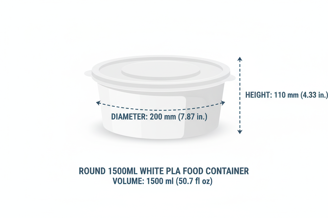 Size guide round white 1500ml PLA container