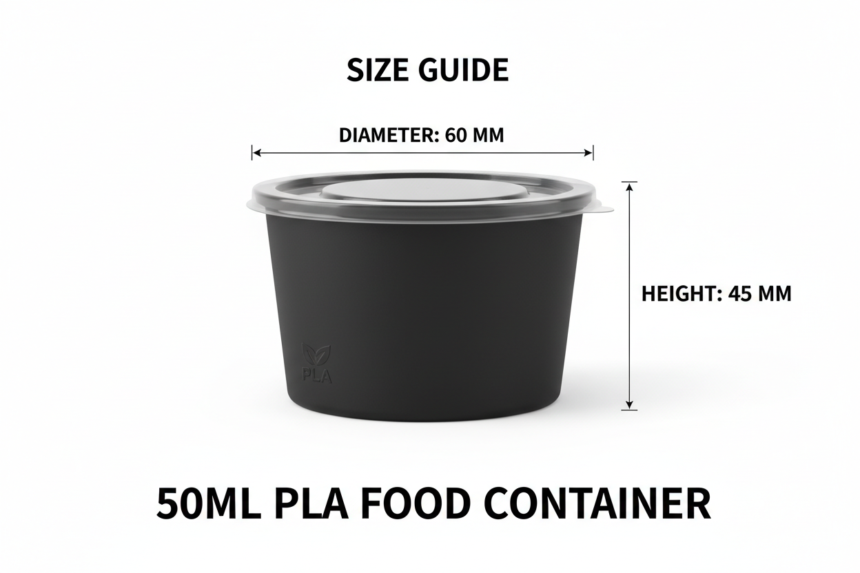 Size guide for black 50ml PLA container