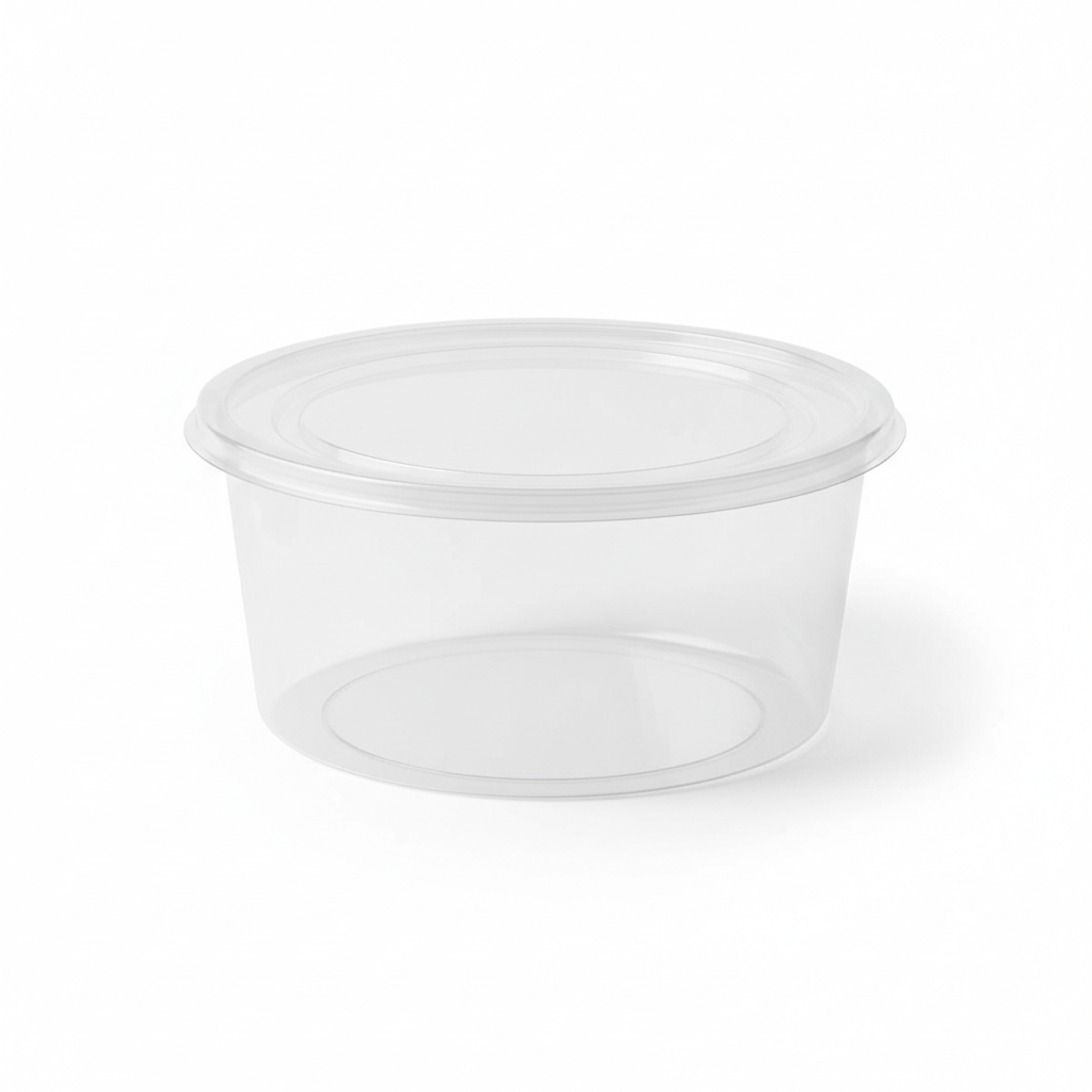 Round transparent PLA food container 750ml with clear lid