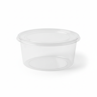 Round transparent PLA food container 750ml with clear lid