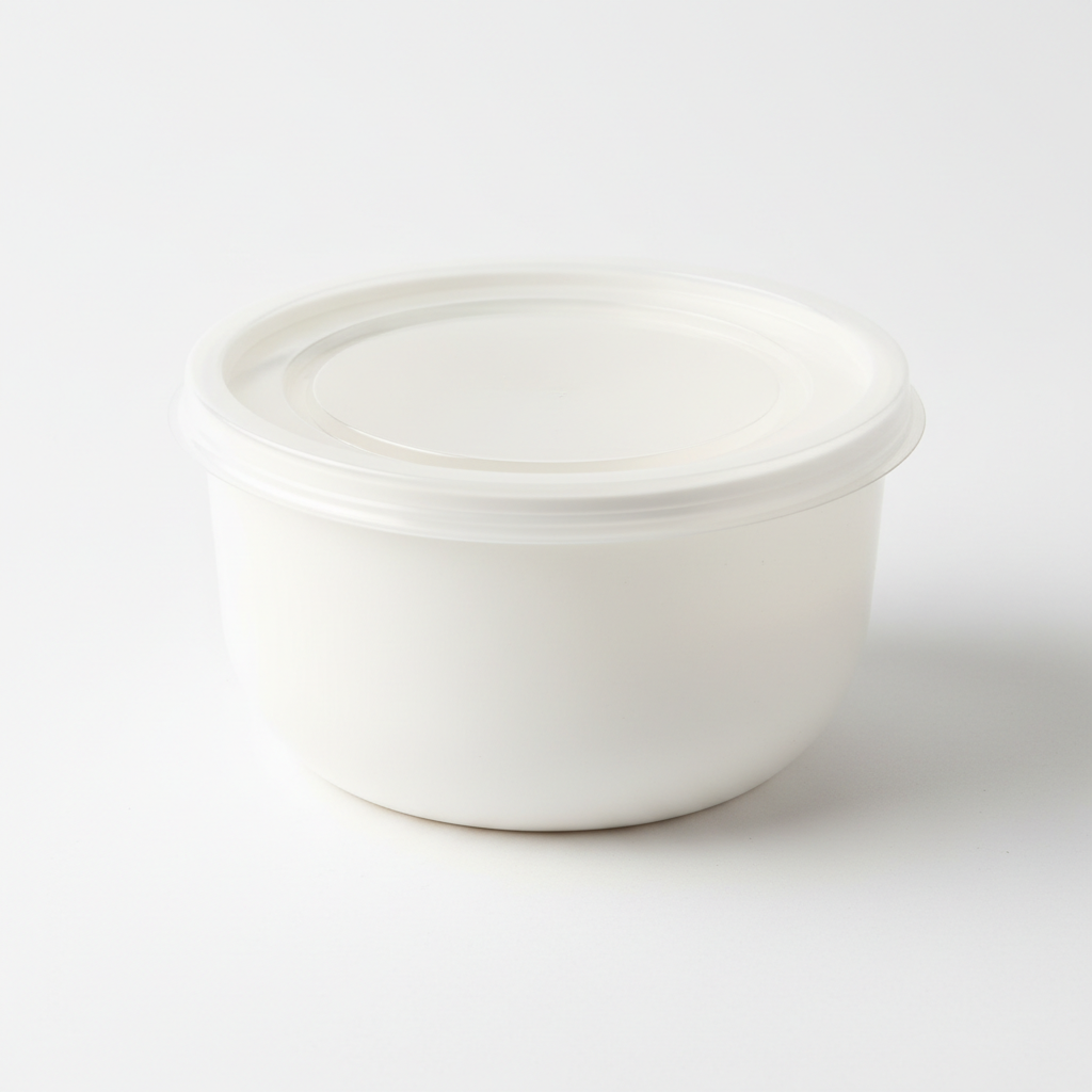 Round white PLA food container 300ml with transparent lid