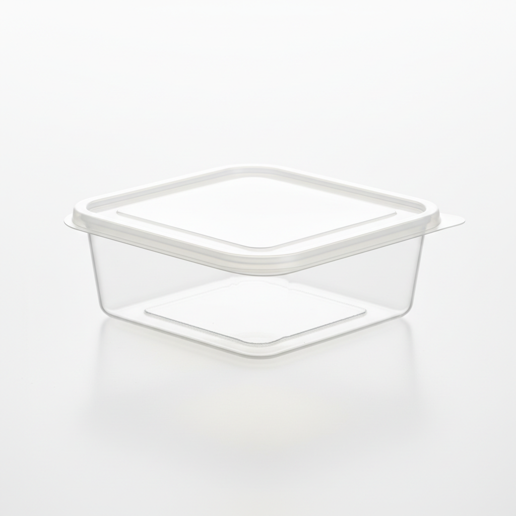 Rectangular transparent PLA 750ml side view