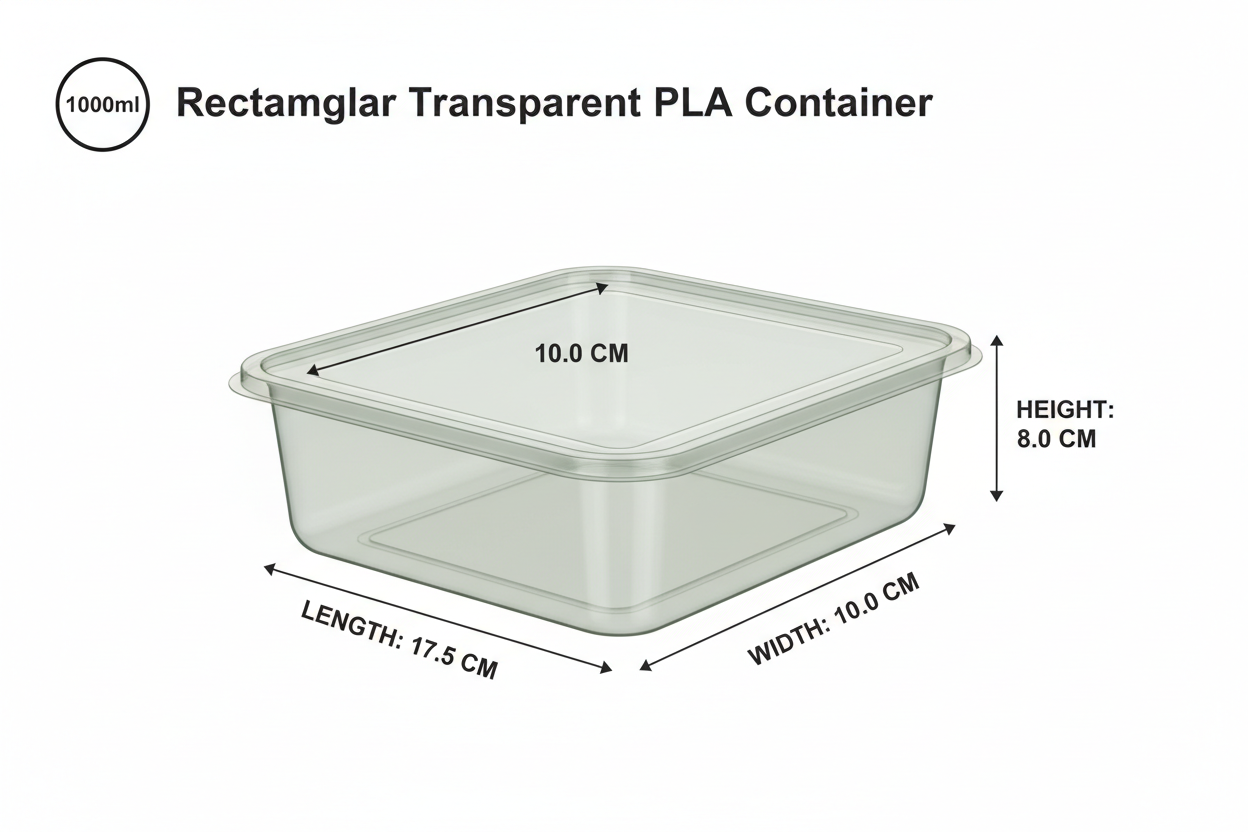 Size guide rectangular transparent PLA 1000ml