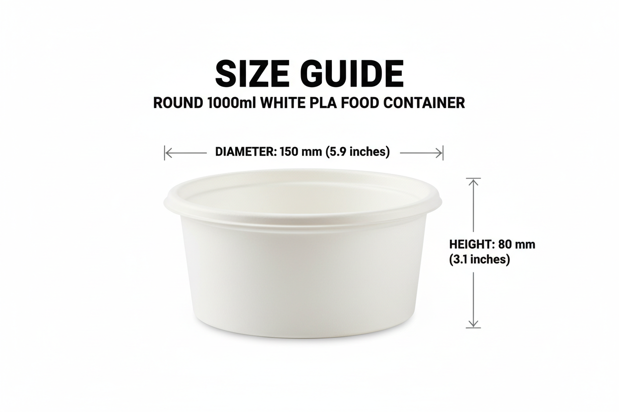 Size guide round white 1000ml PLA container