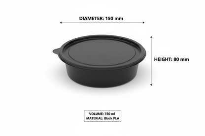 Size guide round black 750ml PLA container